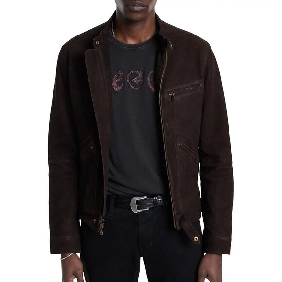 John Varvatos Collection Men's Ezra Racer Jacket Burnished Goatskin Suede Brown - Picture 3 of 7